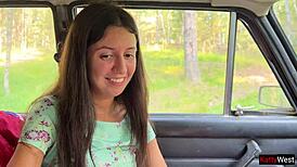 Public Pickup: Cute Girl Rides Car and Cock in Outdoor Fun.