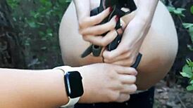 Helping a Stranger Cum with a Strapon in Public Forest - Lesbian Illusion Girls