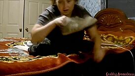 Brunette's Intriguing Masturbation With Hitatchi In Silky Panties And White Socks