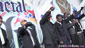 Specific Babe Gags Hard on Multiple Black Dicks in Blowbang