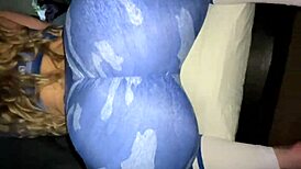 Blonde bubble butt rips clothes for interracial fun