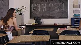 Yo Ember Snow and Ashley Adams, detention just got wild with cheerleader action!