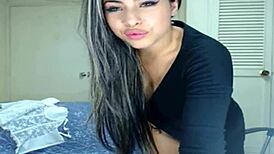 Hot brunette babe shows sexy body and big tits on webcam