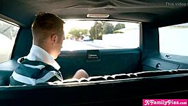Stepsiblings Chloe Cherry Have Sex In The Back Of The Car With Parents In Front.