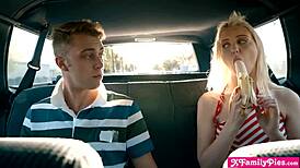 Stepsiblings Chloe Cherry Have Sex In The Back Of The Car With Parents In Front.