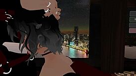 A fake cop receives a deepthroat blowjob from a femboy in the office.