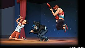 Horny teacher sucks my dick on stage