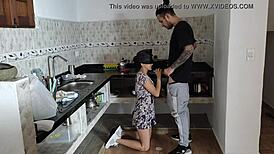 Latina Maid Bent Over Gets Fucked Doggy Style While Cooking in the Kitchen.