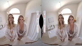 They say, 'Two chicks at once in VR?' with Kenna and Veronica.