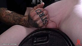 bound shemale gets mounted on the sybian machine