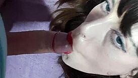 Stepsister gave blowjob, then I fucked her and came on face