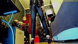 striper dominatrix teases in cosplay