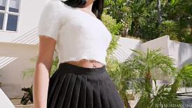 18-year-old Mila Monet debuts with big booty. She’s thick and takes it deep on JulesJordan com