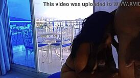 i gave a blowjob on the balcony then got fucked hard and cum on my ass
