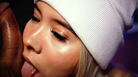 feeling so aroused as this beautiful blonde latina demonstrates her deepthroat skills on that big cock