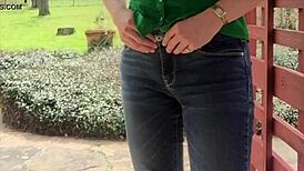 She changes clothes outdoors