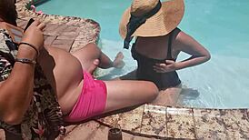 Blonde Sucks Huge Cock In Pool During Vacation