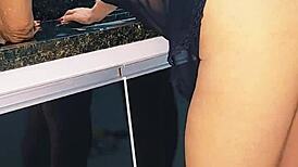 blonde wife gets fucked on the sink and filled with cum