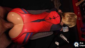 Does this cosplay teen slut take a huge cock everywhere before squirting?