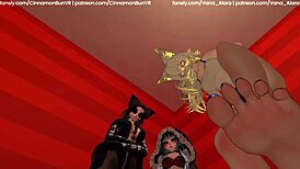 You get dominated by three hot girls' feet in vrchat, feeling their stockings and toes.