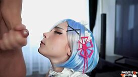 i'm the sexy maid rem sucking subaru's cock and getting fucked hard for the first time