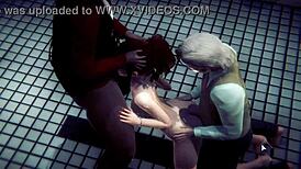 Suggestive 3D animation of HS2 gang bang scene