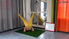 Regina Noir Stuns in Yellow Tights During Yoga Session at Gym