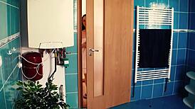 Lustful german bitch with shaved pussy gets her tight cunt hard fucked and cumshot on ass