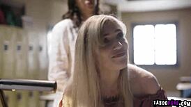 Lesbian professor traps redhead student in wild domination with face sitting and fingering.