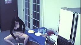 Busty Slut Caught on Hidden Cam with Food Fetish