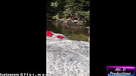 Horny Latina Slut Plays with Big Pussy in Public River