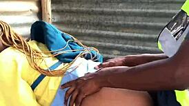 night guard protects student with a quickie cumshot in exchange