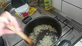 Sarah rosa cooks sexy farofa while showing big tits