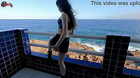 Mel Strips On The Balcony In Front Of People!