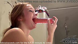 Skinny Teen Nikki Loves to Squirt a Female Ejaculation Fountain on Sofa