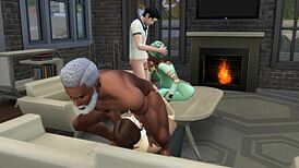 Neighbor lunch turns into group orgy in Sims 3D hentai