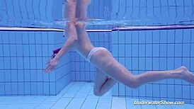 proklova strips bikini for underwater swim