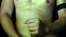 Gay Asian muscle twink jerking off and cumming hard
