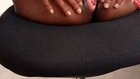 Horny Black Milf Fingers Wet Pussy Quietly at Work