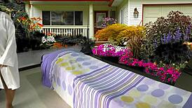 Taking care of my shaved baby outdoors.