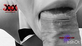 Andy, hot in her Playboy bunny outfit, sucks the massive cock.