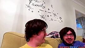 Amateur gives blowjob to nerd in reality first time