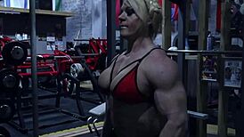 Huge muscular female bodybuilder topless