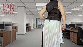 naked secretary flirts with boss, flashing pussy and tits at work