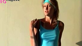 Slim sexy babe Nicole in blue undresses to tease us with pretty small tits and natural boobs?