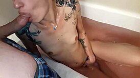 Bathtub Blowjob Action While She Touches Herself Intensely