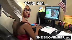 Cheating ebony girlfriend MsNovember bangs her boss in rough POV