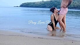 amateur couple gets naughty with public sex on sunny beach