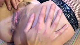 The horny MILF in stockings gets her wet pussy licked to orgasm.