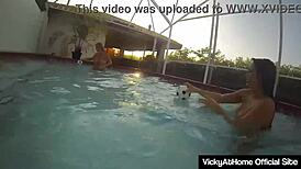 horny divas vicky vette and teal conrad playing nude in the pool